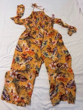 Inspired Hearts Mustard Yellow Floral Halter Romper